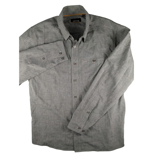 ORVIS Mens Button Up Shirt Long Sleeve Casual Green Travel Medium M - Picture 2 of 12